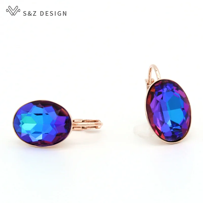 S&Z DESIGN New Trendy Elegant Big Oval Egg Shape Crystal Dangle Earrings For Women Wedding 585 Rose Gold Color Jewelry