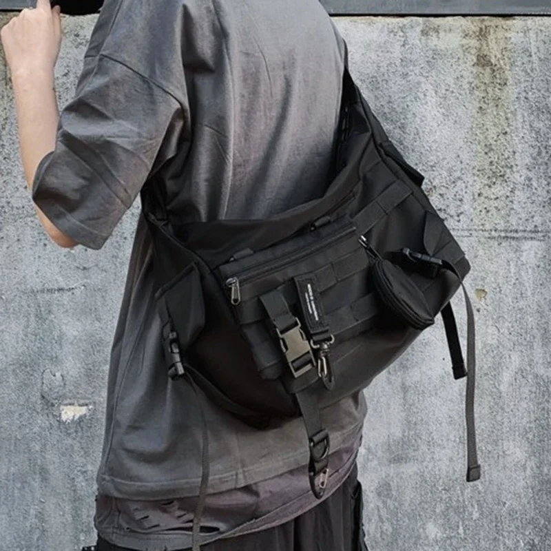 

Сумка почтальона через плечо функциональная, Techwear черная хип-сумка-мессенджер в готическом стиле для женщин и мужчин, тоут на плечо