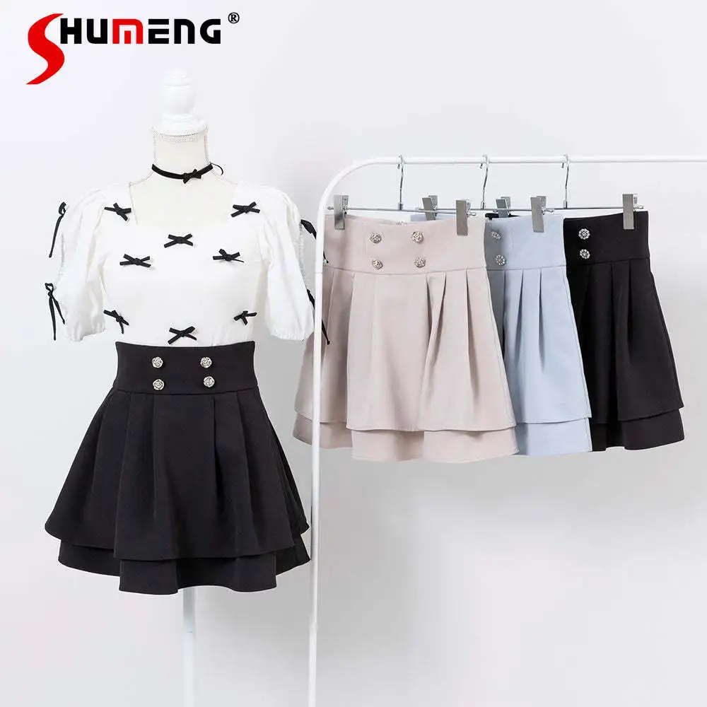 

2023 Summer New Sweet Fashion Short Cute Pleated Skirt Slimming A- Line Mini Skirt Multi-Layer Japanese Cute Umbrella Skirts