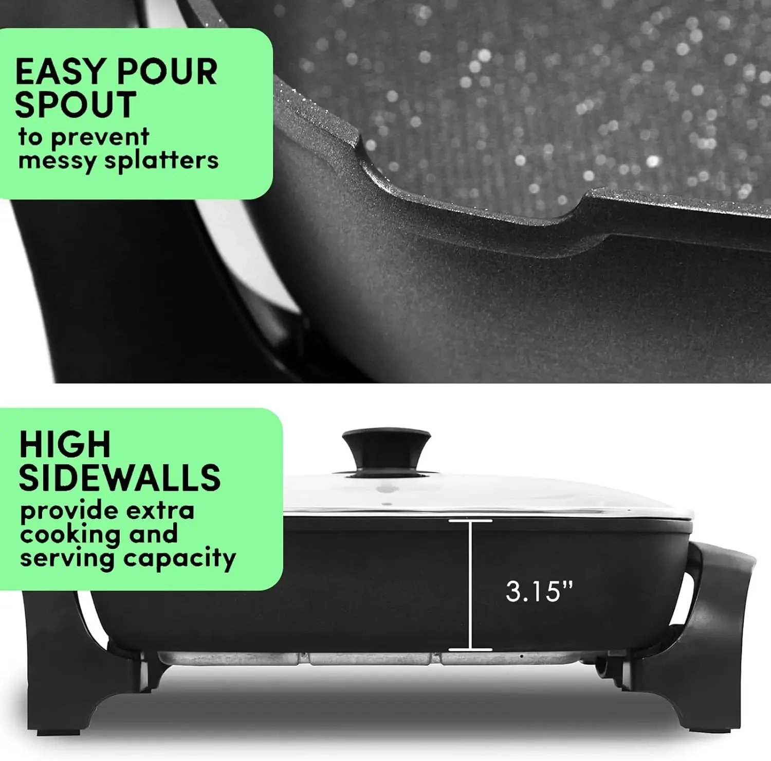 Deep Nonstick Electric Skillet - Serves 6 to 8 People (10.5Qt.) 3