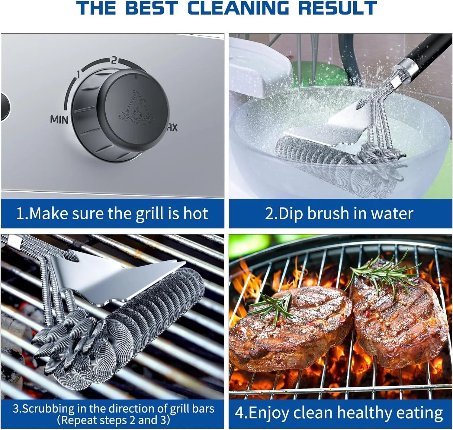 Stainless Steel Bristle-Free Grill Cleaning Brush with Extra Wide Scraper-Ideal BBQ Accessories Gift Safe for Grills barbecue cleaning tools grill brush