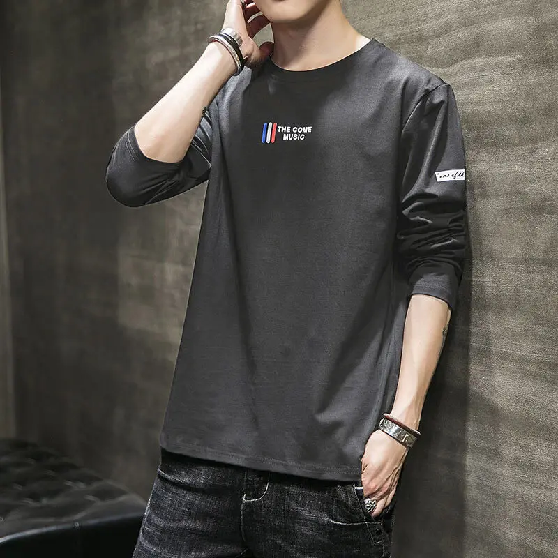 

Youthful Vitality Chic Letter Pullovers Printed Spring Autumn Korean Long Sleeve Men's Clothing All-match O-Neck Casual T-shirts