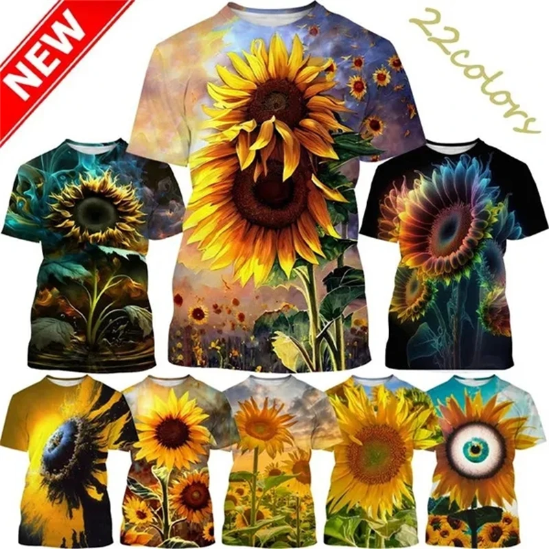 

New Arrivals Summer Sunflower Breathable Short-sleeved T-shirt Men Women Beautiful Flowers Harajuku Style 3D Printed Street Tops