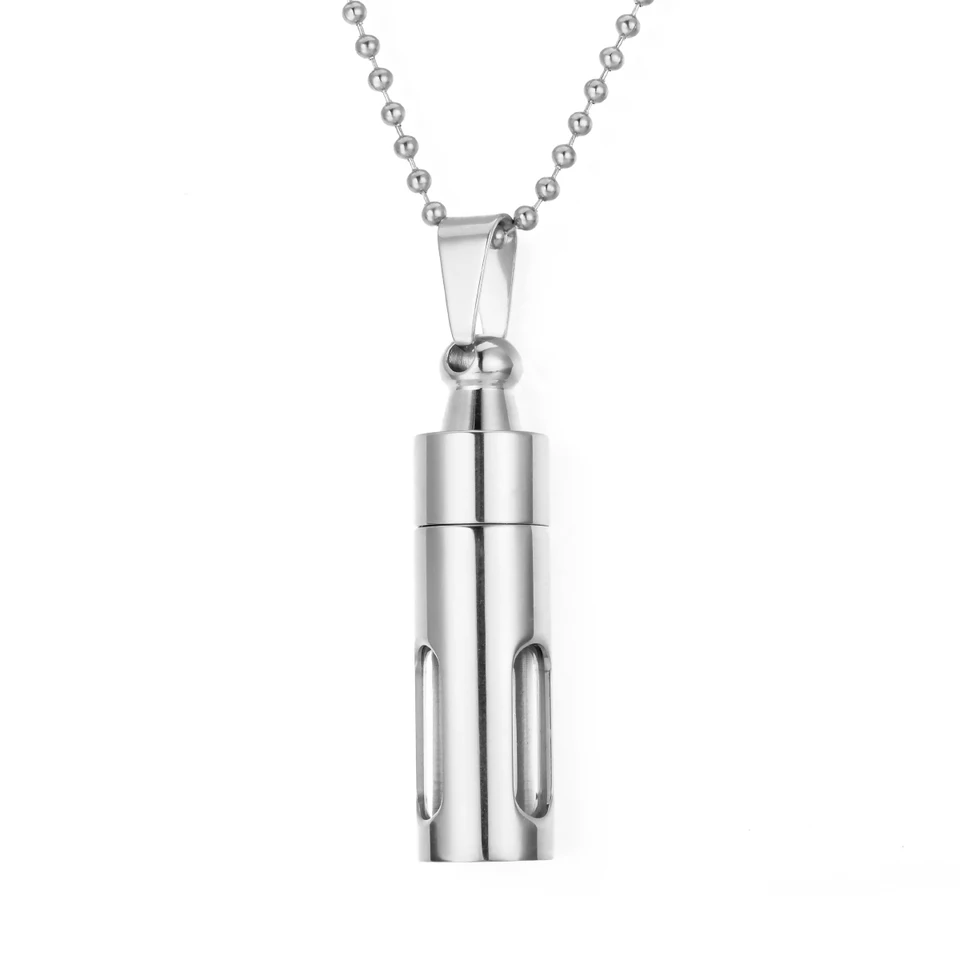 Collana Ciondolo Porta Ceneri A Cilindro In Acciaio Inox | Urna Funeraria Per Ceneri Umani E Animali | Regalo Commemorativo