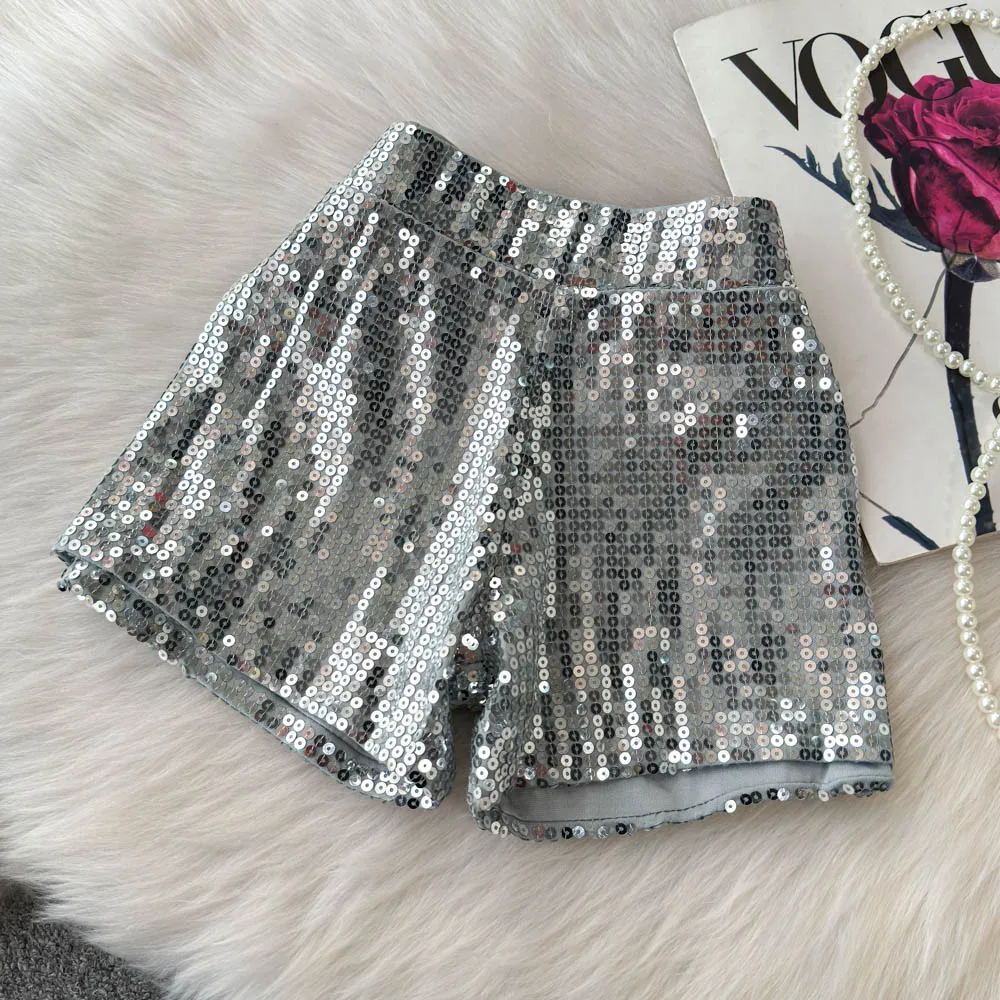 Basics Vintage High Waist Chic Glitter Sequin Short Pants Hotsweet Fashion Streetwear Club High Street Women Casual Clothing