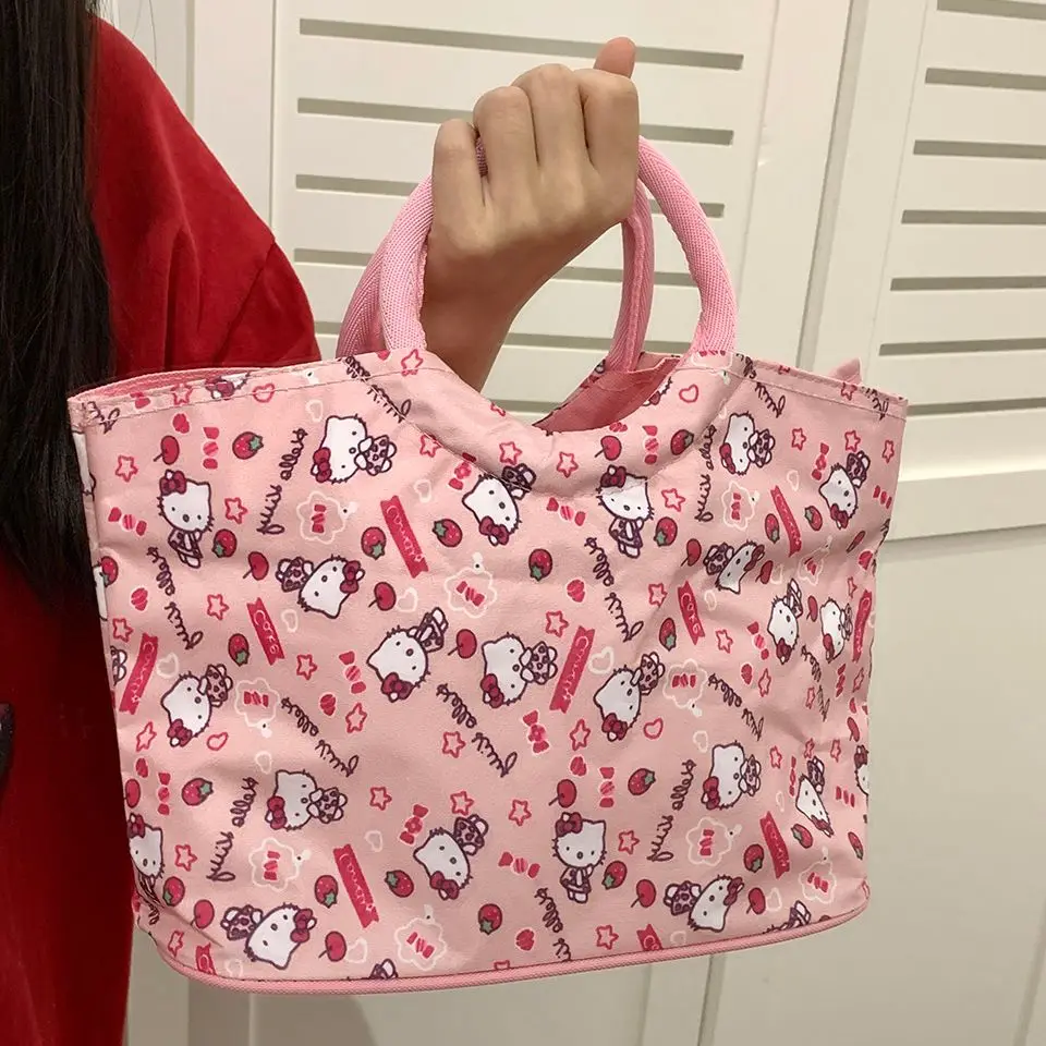 

Hellos Kittys Canvas Bag Anime Shoulder Bag Woman's Large Capacity Tote Package Work Travel Shoppingbags Portable Handbag