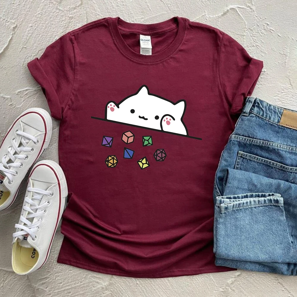 Cat Throwing Dice T-Shirt Role Playing Game Shirt Cute Cat Graphic Tee RPG Tee Funny DND Gaming Shirts Retro Short Sleeve Tshirt 6