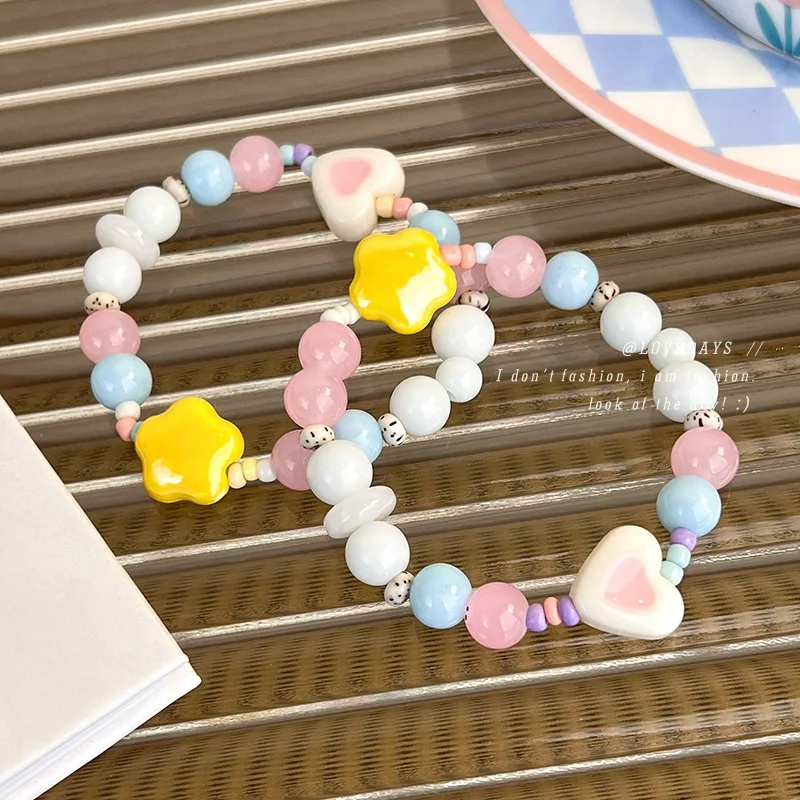 Colorful Star Heart Flowers Pearl Beads Bracelet for Women Cute Sweet Charm  Aesthetics Hair Ties Casual Fashion Jewelry New - AliExpress