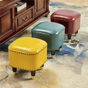 Home Furniture Folding Stool Solid Wood Shoe Changing Stool Highend Cowhide Kitchen Stool Nordic Low Chair Hallway Ottomans Seat