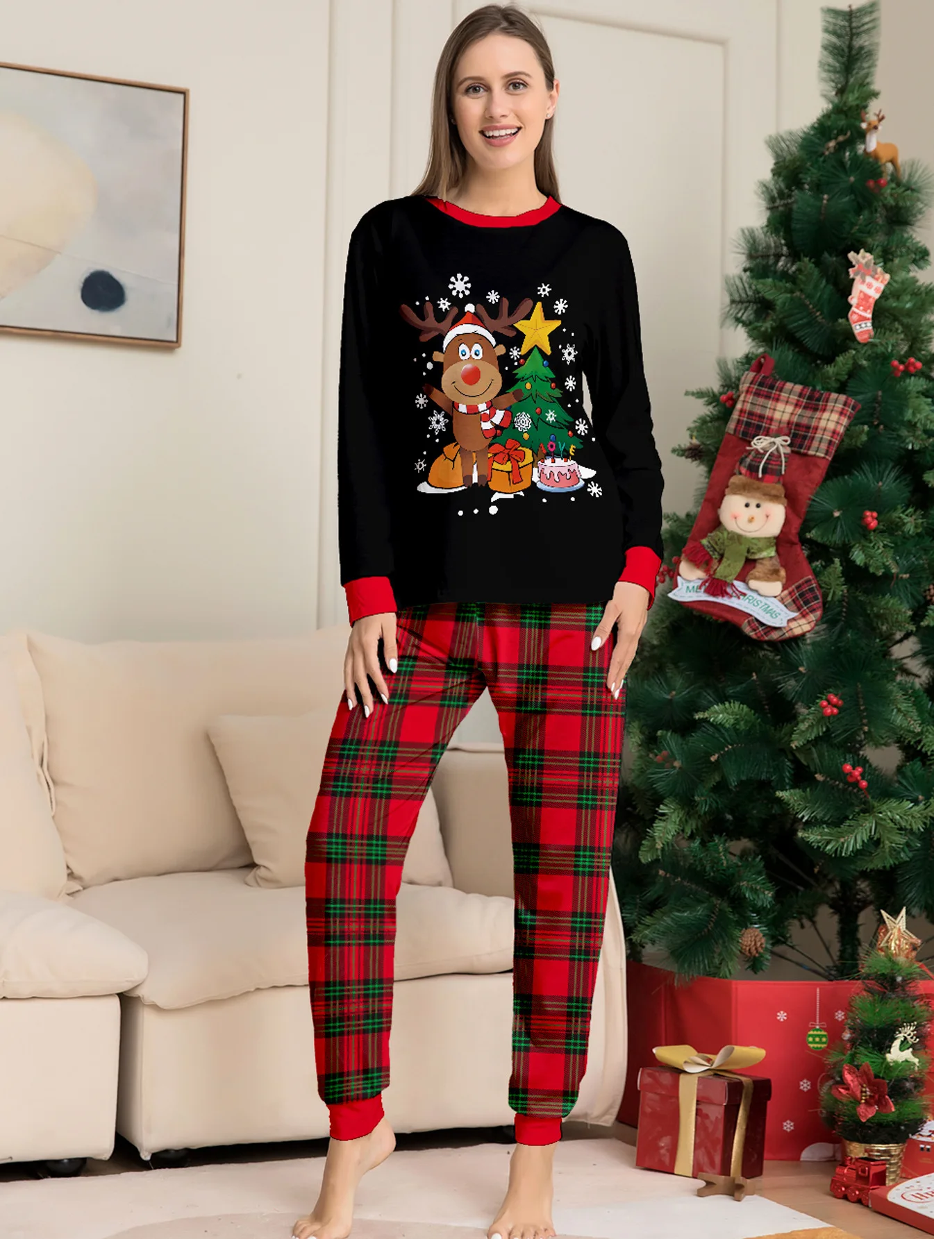 thumbnail image 5 of Conjunto navideño 2024, pijamas familiares a juego, ropa de Año Nuevo para adultos y niños, ropa de dormir con estampado de dibujos animados, regalo de Navidad, look para el hogar, 5 of 5