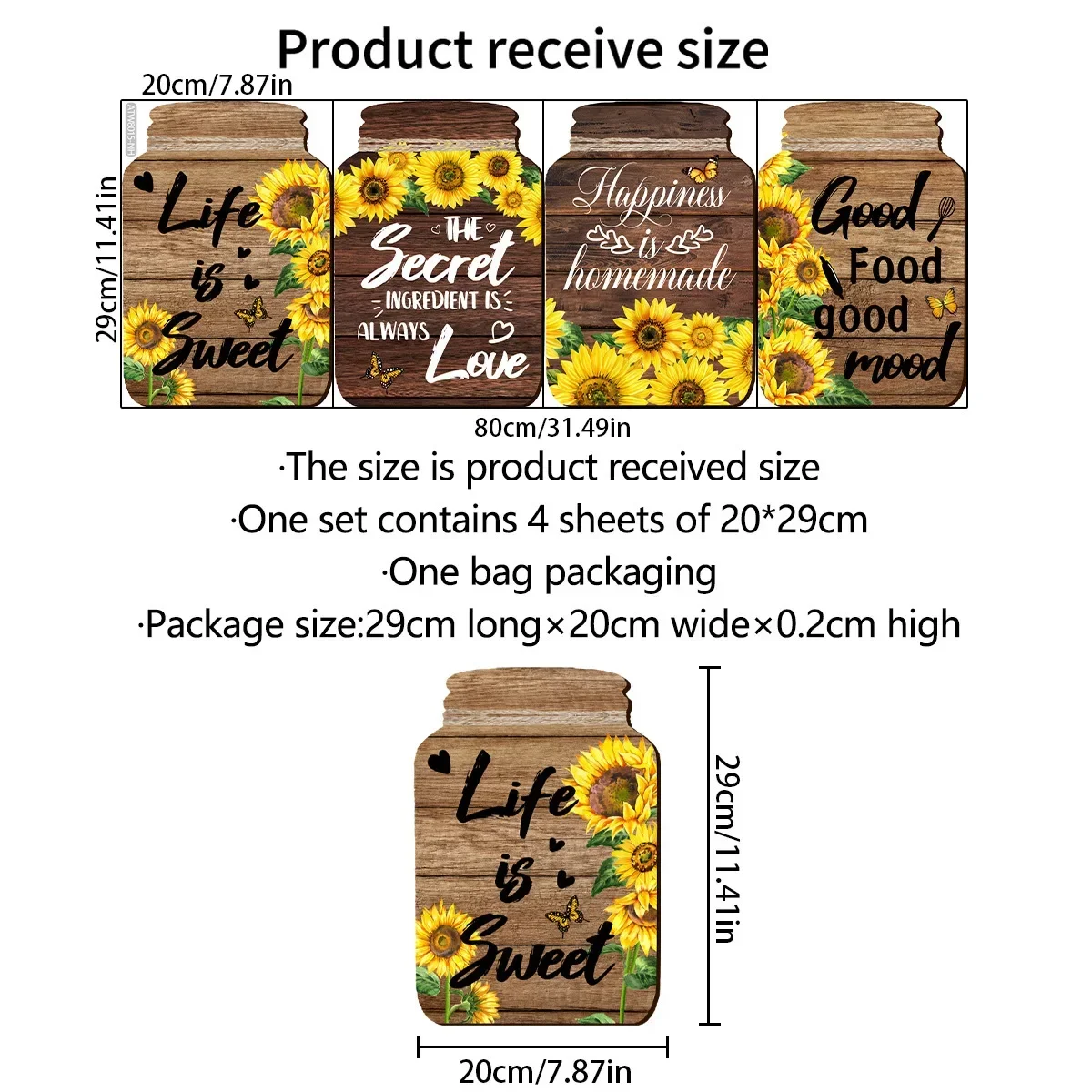 Sunflower Kitchen Wall Stickers Suitable for Dining Room and Home Decoration Inspirational English Phrases 4Pcs wall stickers kitchen wall sticker