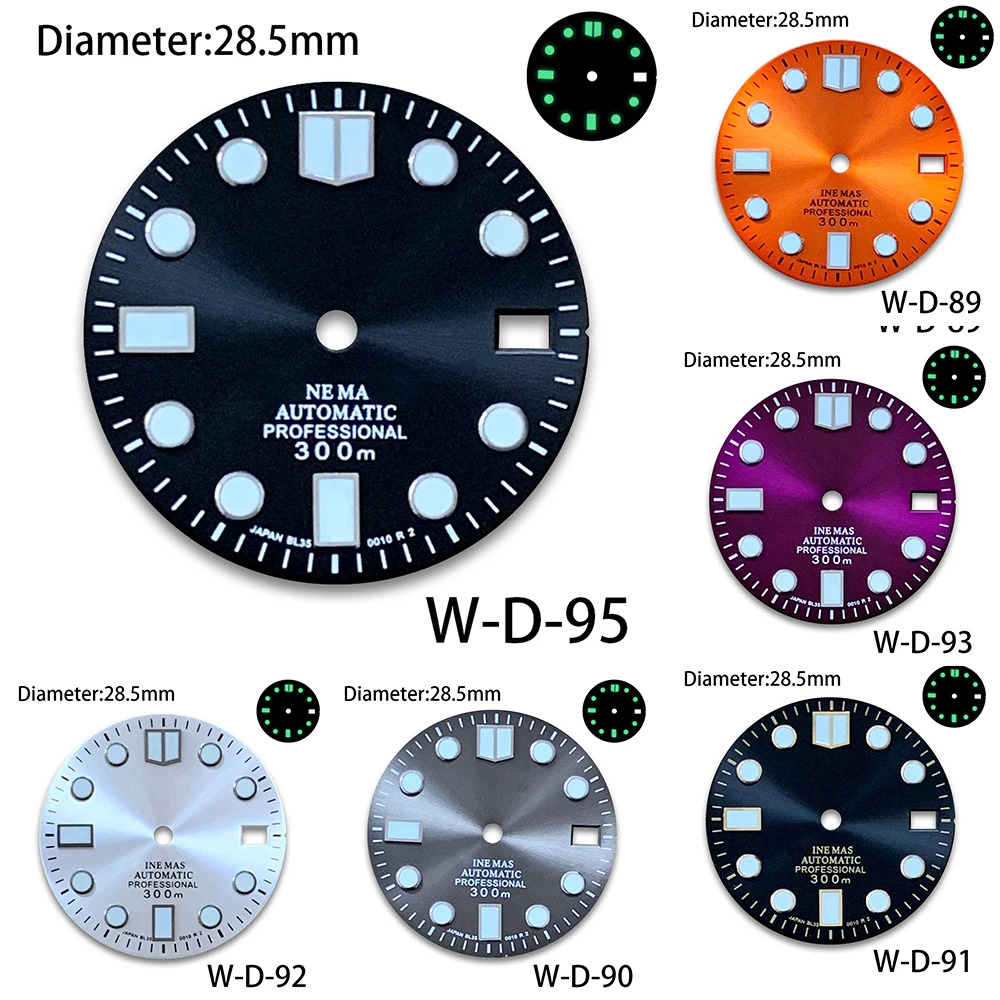 

28.5mm S Logo Sunray Enamel Dial Suitable For NH35/NH36/4R/7S Movement Green Luminous Watch Accessories FIit 3/3.8 o'clock