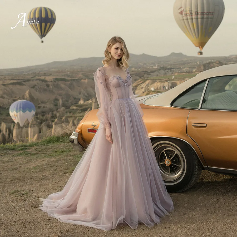 

Lilac Wedding Dress With Lace Puff Sleeve Elegance Lantern Sleeve Bride Dresses Pinkbabi Brides Wedding Dresses Vestidos Dresses