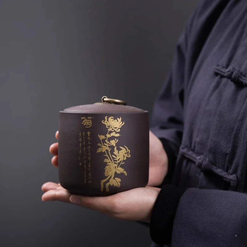 New Large-capacity Household Tea Sealed Jar Kitchen Dried Fruit Food Moisture-proof Storage Cans Purple Sand Tea Storage Tank