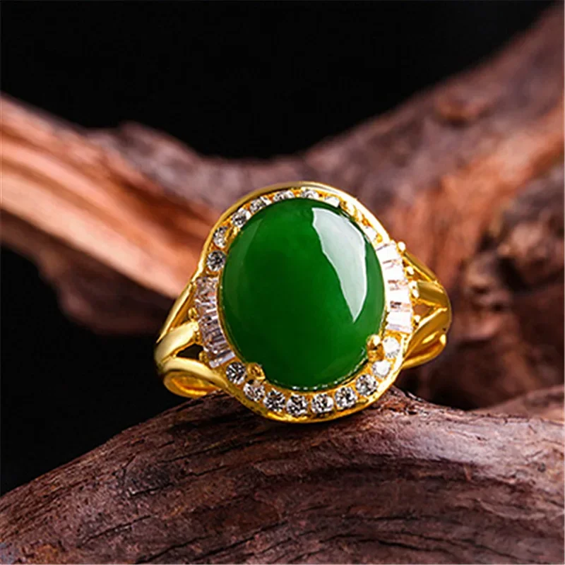 

Natural Green Chalcedony Hand Carved Water Drop Ring Fashion Boutique Jewelry Men's and Women's Agate Opening Adjustable Ring