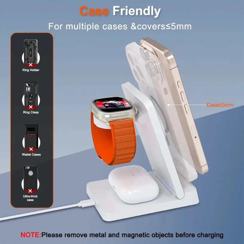 3 in1 Magnetic Wireless Charger Desktop Phone Fast Charge Dock For Magsafe iPhone 17-12 Airpods Pro2 Apple Watch 10/9/8/7