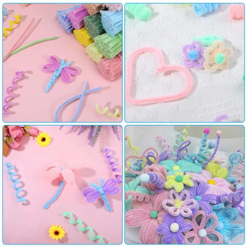 파이프 클리너 와이어 파이프 클리너 컬러풀 셰닐 스템 DIY 플러시 유치원 교육용 수제 재료 플러시 스트립