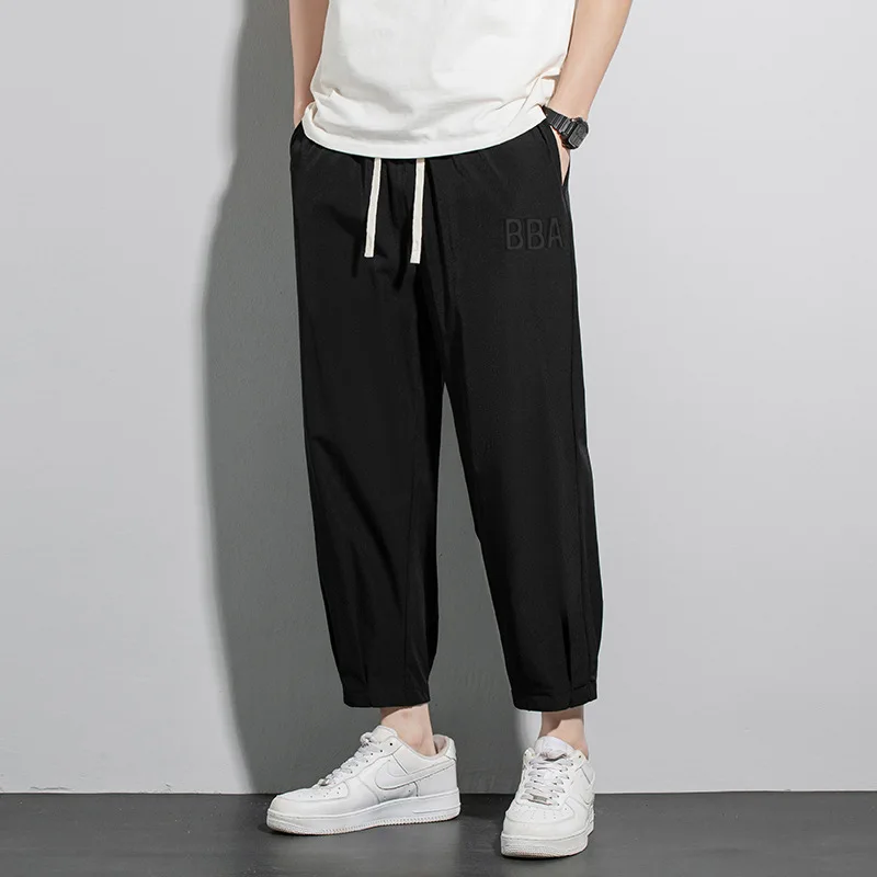 여름 남성 캐주얼 바지 발목 길이 플러스 사이즈, 루즈 한국 스타일 아이스 실크 통기성 바지, 8XL, 9XL