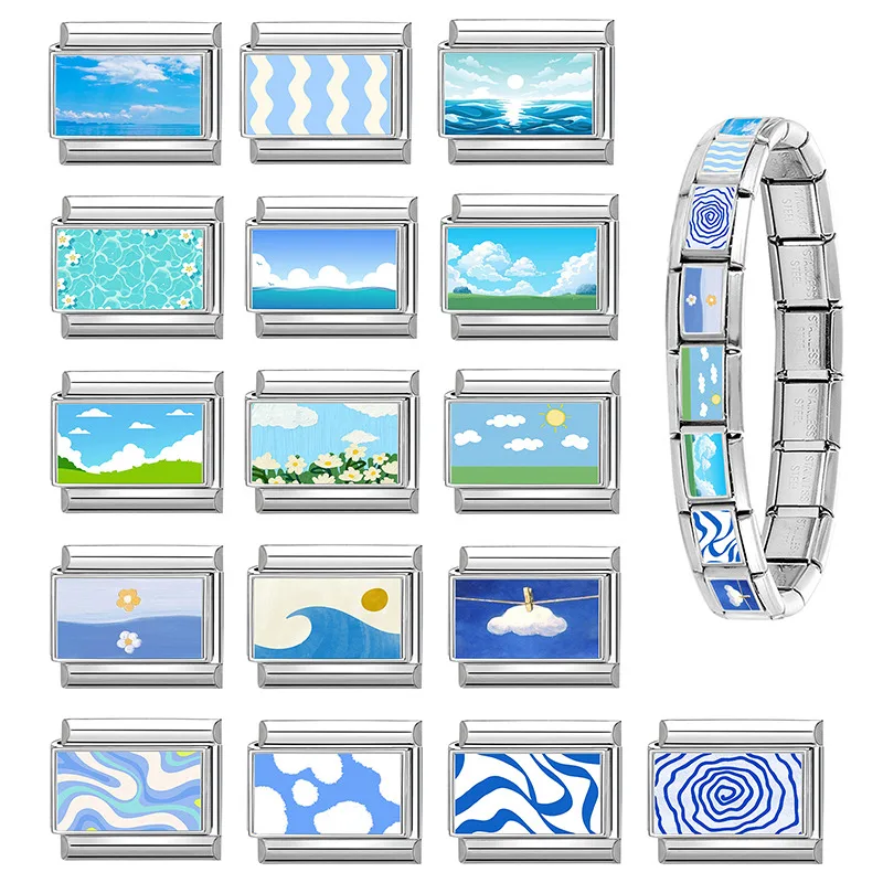 Fashion Blue Stainless Steel Link Bracelet
