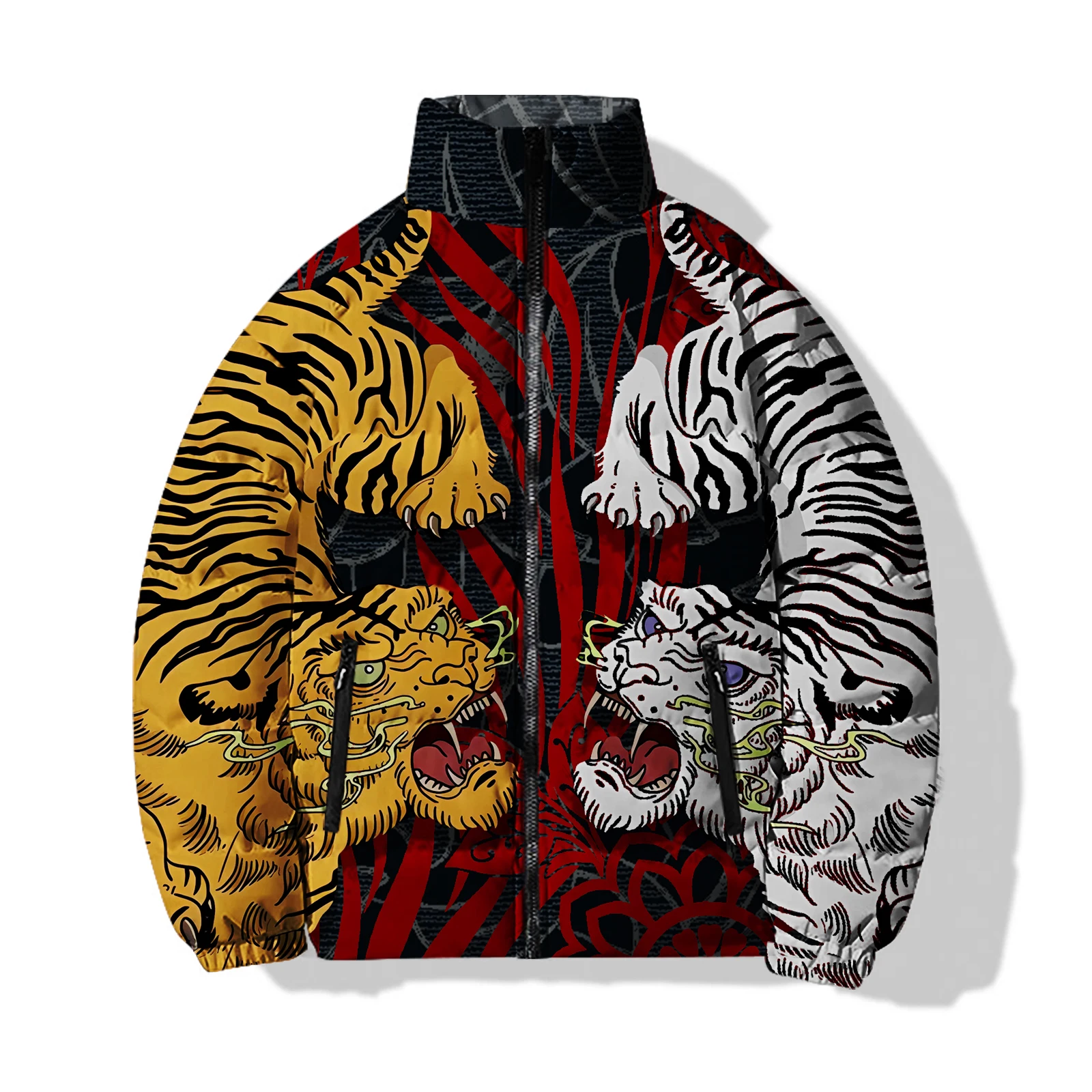 thumbnail image 1 of Ropa de invierno cálida de algodón para hombre Chaquetas con estampado gráfico de tigre y lobo feroz Ropa holgada de algodón para hombre Abrigos para hombre Parka, 1 of 5