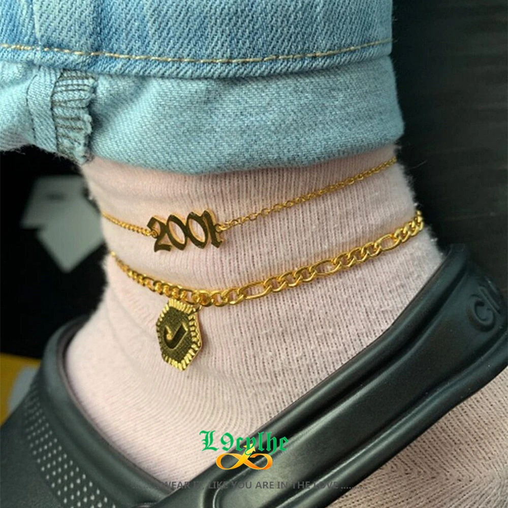 Figaro Chain Initial Letter Ankles Leg Bracelet A B C D E F G H I J K L
