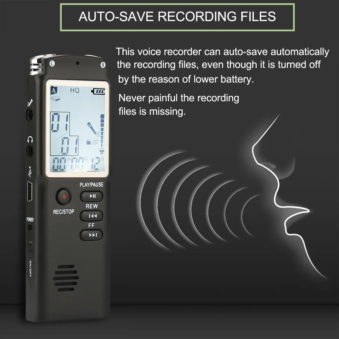 Digital Audio Voice Recorder 16GB/32GB/64GB High-Quality Intelligent Noise Reduc