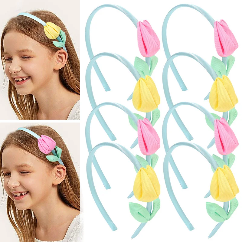 Oaoleer New Tulip Headband For Baby Girls Sweet Flower Hairbands Princess Hair Hoop Kids Headwear Hair Accessories Ornaments 2 pcs chinese style tulip hair pin elegant antique hanfu hair sticks chinese ancient style hair stick vintage hair ornaments