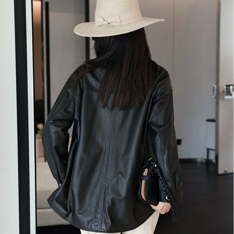 Tcyeek Genuine Leather Jacket Women Fashion Trench Coat Spring Fall Sheepskin Women Clothes Windbreaker Jackets Chaquetas Lq520