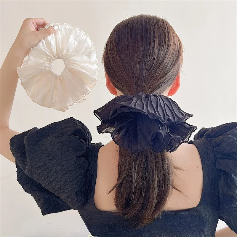 Retro Large Flower Scrunchies Hair Rope Simple Korean Temperament Fashion Elegant Headband Hair Accessories for Women Headdress korean shiny hair clips for women lattice design hair claws temperament girls hair accessories simple hair pins styling tools