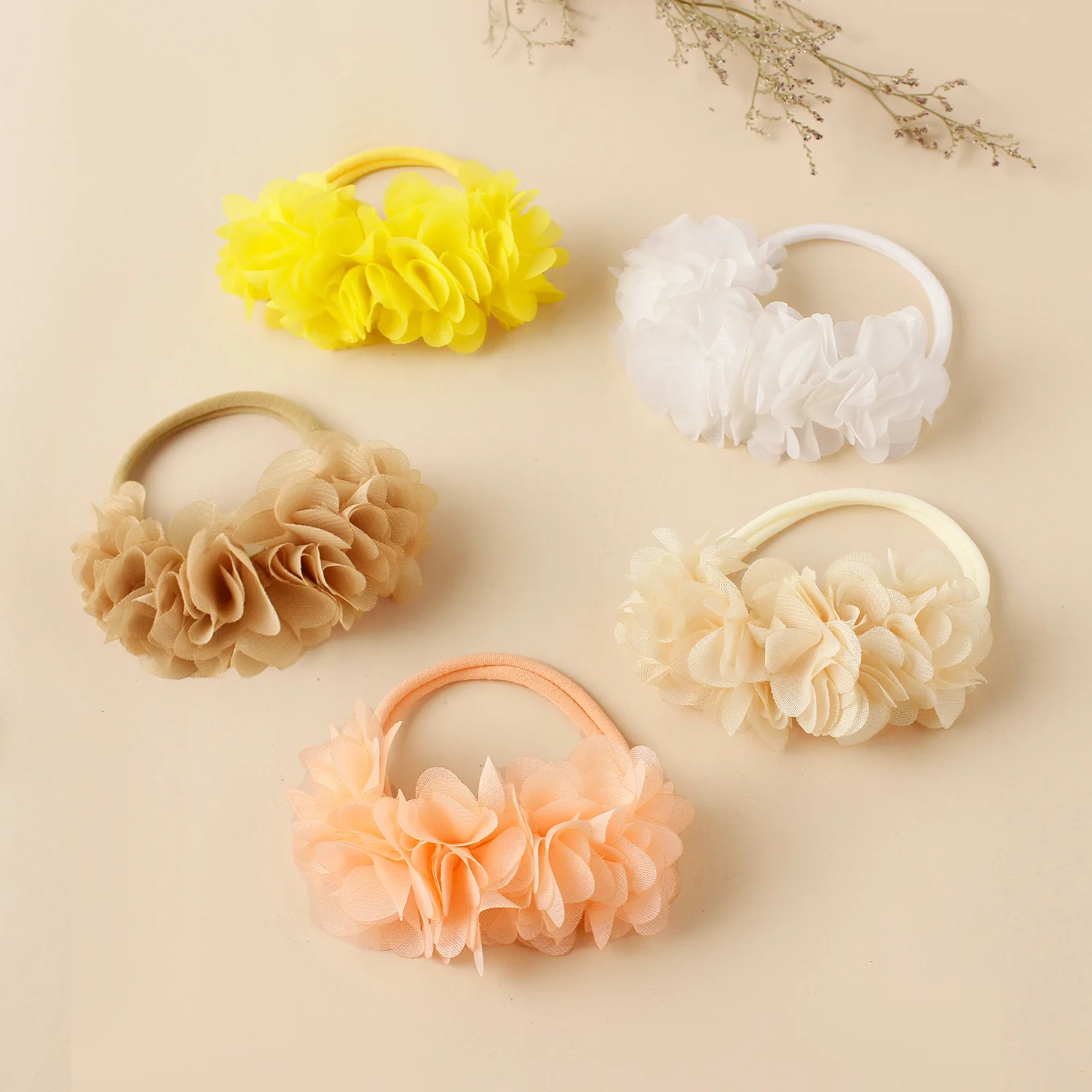 다채로운 나일론 터번 머리띠가 있는 시폰 꽃,  헤어 액세서리, 사진 소품,  머..