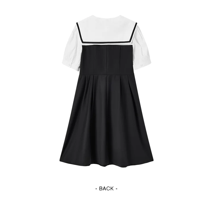 Dress Lapel College Style Short Skirt Playful Sweet Autumn Easy-to-Care Patchwork Little Black Dress