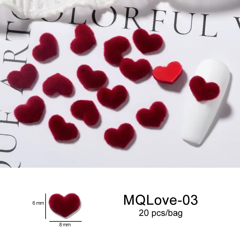 Flauschige rote Liebe Herz Nail Art Charms Plüsch Kawaii Nägel Dekoration niedlichen Schmuck Winter Mode Maniküre Zubehör liefert – Detail 9