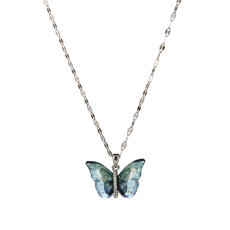 

Transparent Blue Butterfly Necklace For Women 2024 Chain Sweater Chain Accessories Wedding Classic Party Jewelry Gift