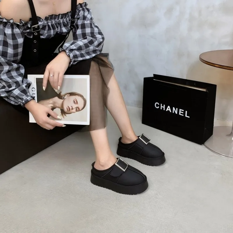 Winter Women's Short Plush Warm Snow Boots Thick-soled Casual Leather Shoes Women's Toe-toe Flat-soled Home Fashion Ankle Boots