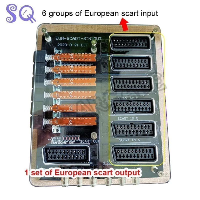 레트로 Scart 스위치 6 in 1 출력 비디오 미니 분배기 변환기 아크릴 케이스 RGB SVHS AV TV EUR 자동 스위처 어댑터