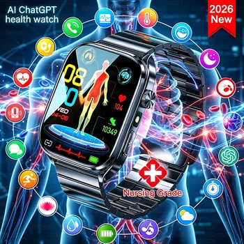 Nuovo Smartwatch 2026 con Diagnosi Accurata, ECG, Ossigeno nel Sangue, Pressione Sanguigna, Acido Urico, Lipidi, Schermo AMOLED HD, Chiamate BT, per Uomo e Donna