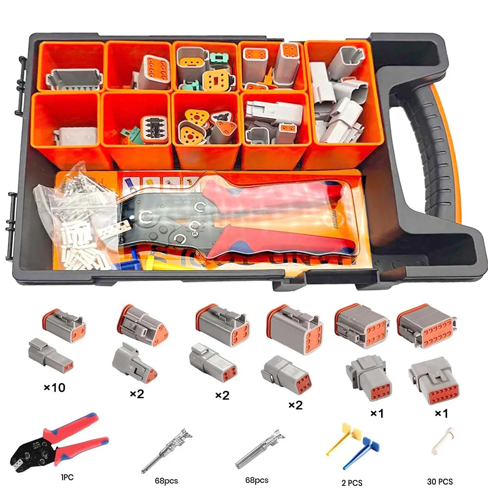 240 Stück 18 Kits DT Deutsch Steckverbinder-Set, Draht-Crimpzange, 16 gestanzte Kontakte für 14–18 AWG Kfz-Verkabelung, 2/3/4/6/8/12 Pin