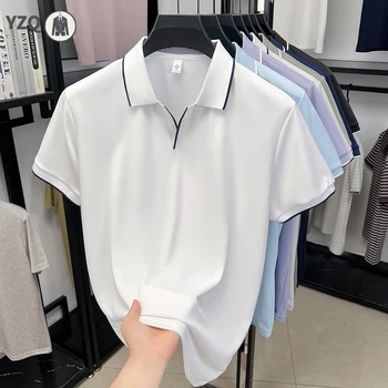 Polo da uomo business casual con risvolto, bordo rifinito, in seta ghiaccio, resistente al sudore, fresco, leggero, estivo, abbigliamento basic