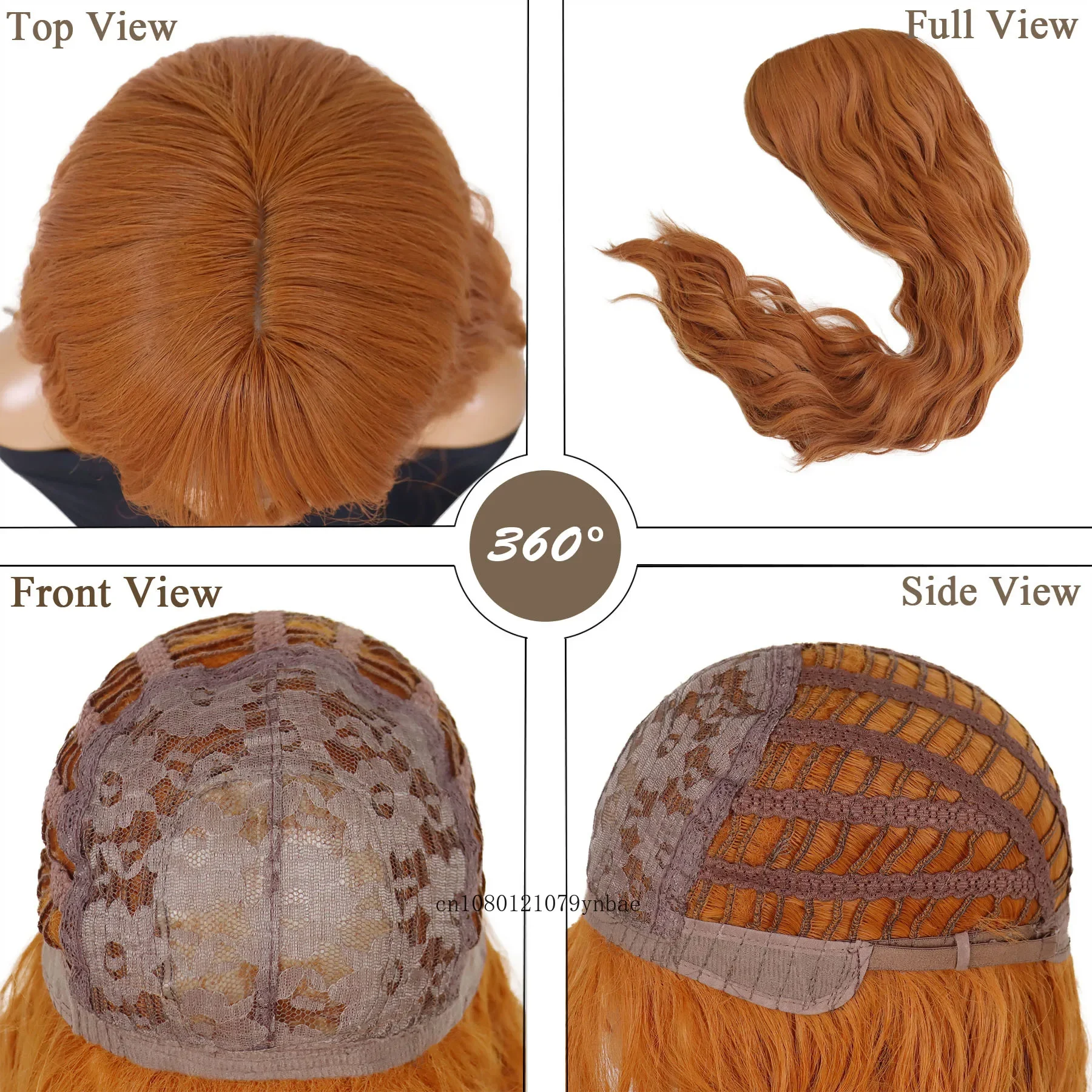 Synthetic Long Water Wavy Wig with Bangs for Women Lady Anime Orange Lolita Wigs Costume Halloween Cosplay Party Heat Resistant