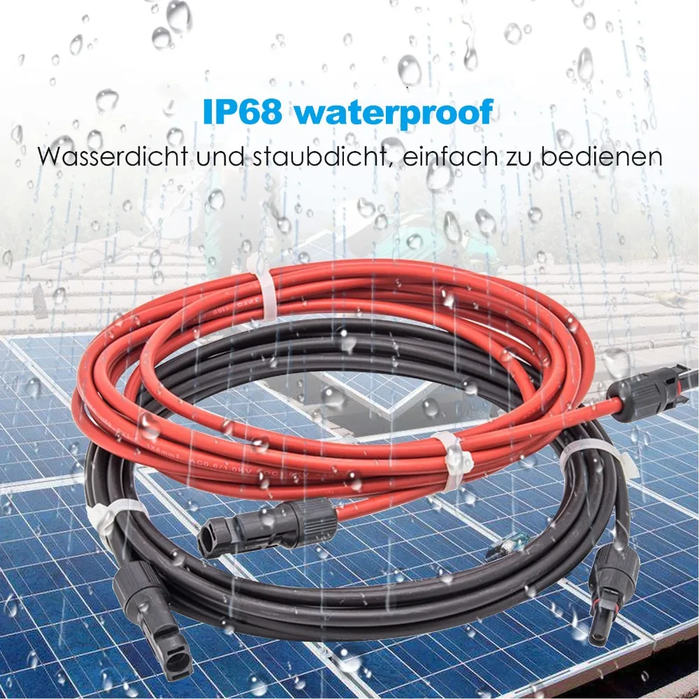 12AWG 와이어 태양광 패널 와이어 검정색 3미터 + 빨간색 3미터 4mm² 직경 태양광 연장 케이블 태양광 패널 배선