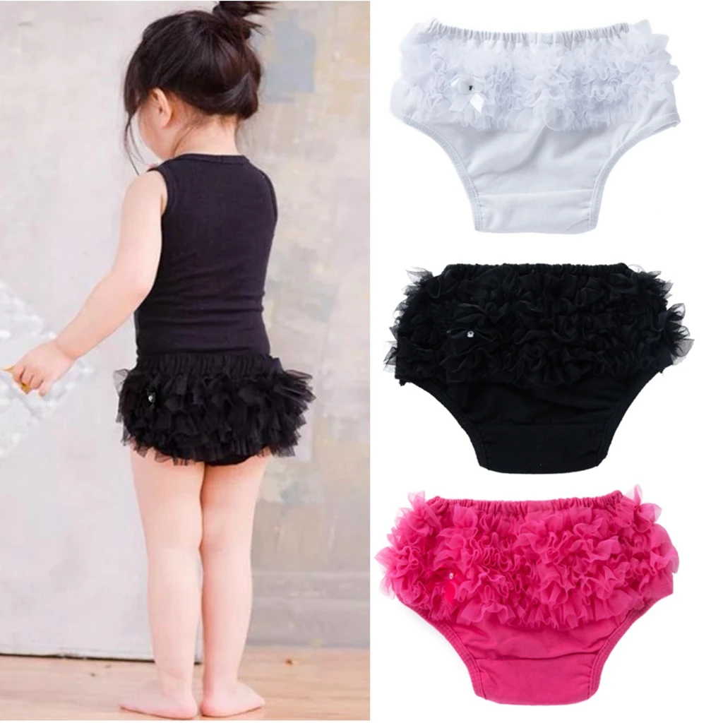 Newborn Baby Girl 3-24M Cotton Lace Ruffle Nappy Diaper Cover Bloomers Panties-Black/ White/ Rose red Optional