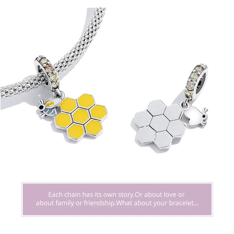 Honeycomb & Bee Dangle Charm for Pandora Bracelet | S925 Sterling Silver | Go Glam Girl 11 Honeycomb & Bee Dangle Charm for Pandora Bracelet | S925 Sterling Silver | Go Glam Girl - Show your style with the Honeycomb & Bee Dangle Charm. Hand-finished in sterling silver, this design includes a honeycomb with a padlock of small and cute bee dangling on it. The dangle is decorated with sparkling yellow and light green cubic zirconia stones. Wear in spring and summer to bring mood and beauty to your day. Perfect gift for mom, sister, grandmother, friend or yourself. | 🚚 Free Standard Shipping 7-30 days | 🥇 Top Quality Product | 💎 100% S925 Sterling Silver | 🛡️ 100% Safe & Secure checkout