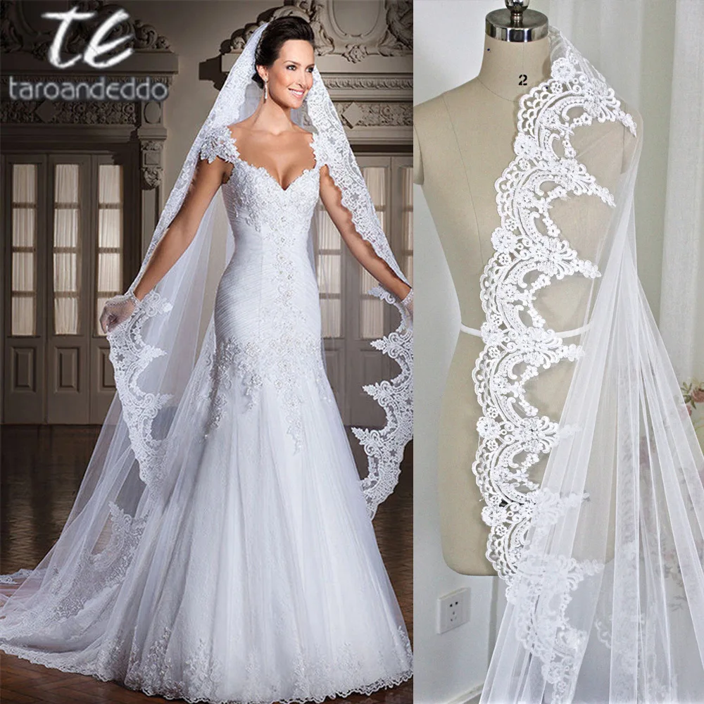 

1 Layer Lace Appliques Long Cathedral Veil Bridal Veil Hair Accessories Without Comb