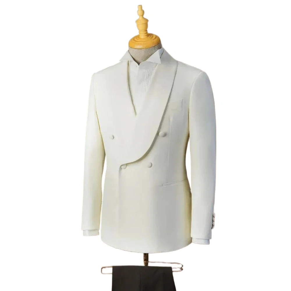 Two Piece Suit The Rounded Radians and Lines of the Shawl Collar Pure White Double Breasted Dress Stage Costume Men's Jackets