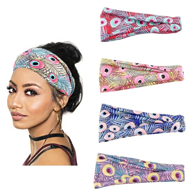 

Printed Headband Flamboyant Peacock Bundle Goddess Fashion Headband HeadWide Brimmed Sports Headband