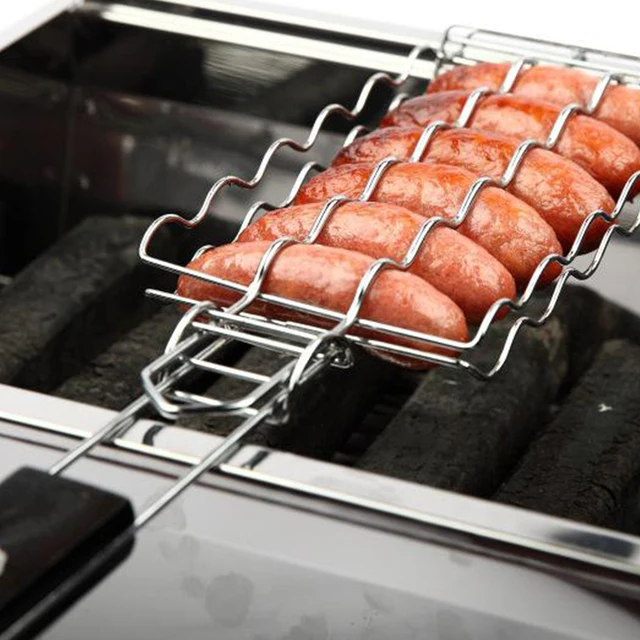 Grillező Kosár Fémháló Grill Kolbász Állvány Nettó Piknik Kemping Bbq Otthoni Konyha Kiegészítők