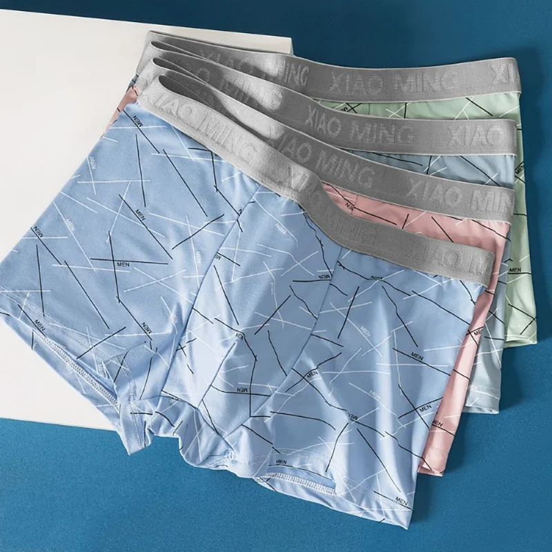 

Thin Breathable Cotton Crotch Line Middle Waist Milk Silk Boxers Letter Underwear Men Panties Shorts