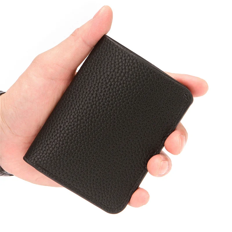 

PU Leather Men Wallet Thin Small Credit Card Holder Lychee Pattern Coin Purse