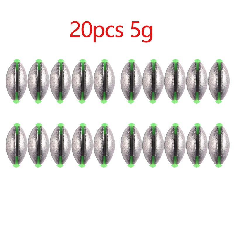Olive Shaped Lead Fishing Weights with Plastic Core - 20-Pack, 2g-30g
