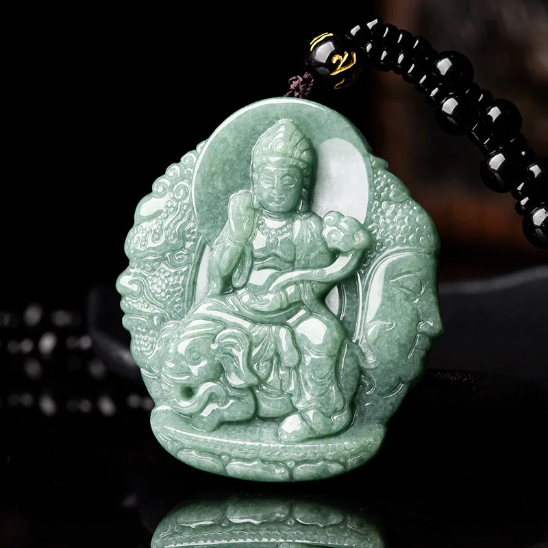 

100% Natural Grade A Green Jade Jadeite Lotus Kwan-yin Pendant